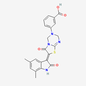 3-[(7Z)-7-(5,7-dimethyl-2-oxo-1,2-dihydro-3H-indol-3-ylidene)-6-oxo-6,7-dihydro-2H-[1,3]thiazolo[3,2-a][1,3,5]triazin-3(4H)-yl]benzoic acid