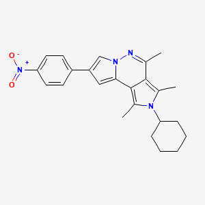 molecular formula C24H26N4O2 B15025030 4-cyclohexyl-3,5,7-trimethyl-11-(4-nitrophenyl)-4,8,9-triazatricyclo[7.3.0.02,6]dodeca-1(12),2,5,7,10-pentaene 