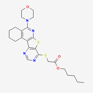 molecular formula C24H30N4O3S2 B15025124 pentyl 2-[(8-morpholin-4-yl-11-thia-9,14,16-triazatetracyclo[8.7.0.02,7.012,17]heptadeca-1,7,9,12,14,16-hexaen-13-yl)sulfanyl]acetate 