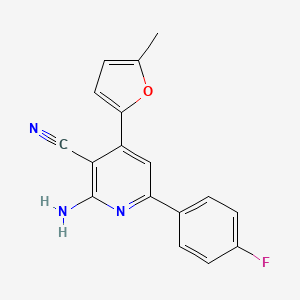 molecular formula C17H12FN3O B15025201 2-Amino-6-(4-fluorophenyl)-4-(5-methylfuran-2-yl)pyridine-3-carbonitrile 