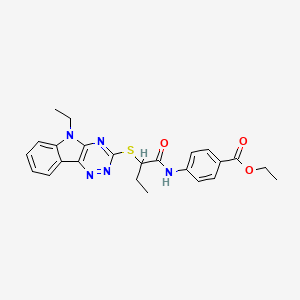 molecular formula C24H25N5O3S B15025270 ethyl 4-({2-[(5-ethyl-5H-[1,2,4]triazino[5,6-b]indol-3-yl)sulfanyl]butanoyl}amino)benzoate 