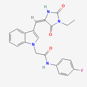 2-{3-[(E)-(1-ethyl-2,5-dioxoimidazolidin-4-ylidene)methyl]-1H-indol-1-yl}-N-(4-fluorophenyl)acetamide