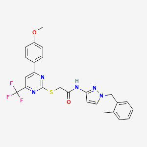 molecular formula C25H22F3N5O2S B15025331 2-{[4-(4-methoxyphenyl)-6-(trifluoromethyl)pyrimidin-2-yl]sulfanyl}-N-[1-(2-methylbenzyl)-1H-pyrazol-3-yl]acetamide 