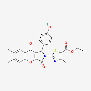 molecular formula C26H22N2O6S B15025338 ethyl 2-[1-(4-hydroxyphenyl)-6,7-dimethyl-3,9-dioxo-3,9-dihydrochromeno[2,3-c]pyrrol-2(1H)-yl]-4-methyl-1,3-thiazole-5-carboxylate 