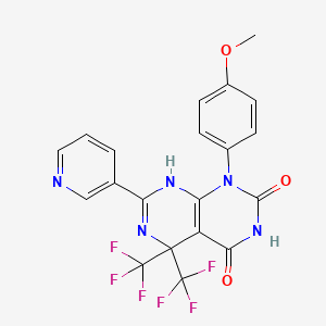 molecular formula C20H13F6N5O3 B15025476 1-(4-methoxyphenyl)-7-(pyridin-3-yl)-5,5-bis(trifluoromethyl)-5,8-dihydropyrimido[4,5-d]pyrimidine-2,4(1H,3H)-dione 