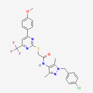 molecular formula C26H23ClF3N5O2S B15025584 N-[1-(4-chlorobenzyl)-3,5-dimethyl-1H-pyrazol-4-yl]-2-{[4-(4-methoxyphenyl)-6-(trifluoromethyl)pyrimidin-2-yl]sulfanyl}acetamide 