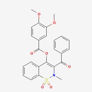 molecular formula C25H21NO7S B15025592 3-benzoyl-2-methyl-1,1-dioxido-2H-1,2-benzothiazin-4-yl 3,4-dimethoxybenzoate 