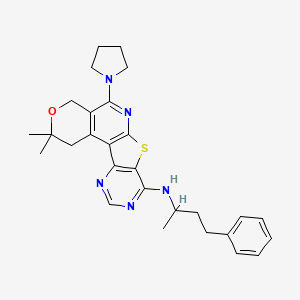 molecular formula C28H33N5OS B15025700 4,4-dimethyl-N-(4-phenylbutan-2-yl)-8-pyrrolidin-1-yl-5-oxa-11-thia-9,14,16-triazatetracyclo[8.7.0.02,7.012,17]heptadeca-1(10),2(7),8,12(17),13,15-hexaen-13-amine 