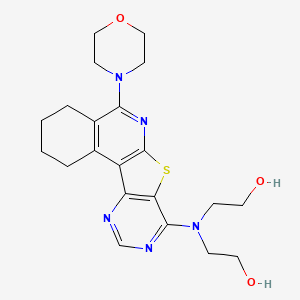 molecular formula C21H27N5O3S B15025785 2-[2-hydroxyethyl-(8-morpholin-4-yl-11-thia-9,14,16-triazatetracyclo[8.7.0.02,7.012,17]heptadeca-1,7,9,12,14,16-hexaen-13-yl)amino]ethanol 