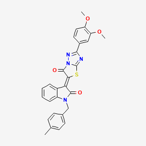 molecular formula C28H22N4O4S B15025937 (3Z)-3-[2-(3,4-dimethoxyphenyl)-6-oxo[1,3]thiazolo[3,2-b][1,2,4]triazol-5(6H)-ylidene]-1-(4-methylbenzyl)-1,3-dihydro-2H-indol-2-one 