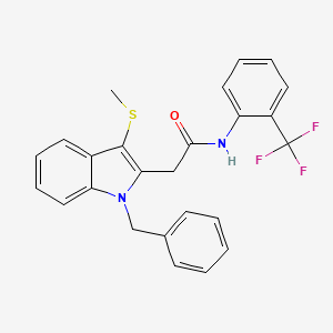 molecular formula C25H21F3N2OS B15026119 2-(1-Benzyl-3-methylsulfanyl-1H-indol-2-yl)-N-(2-trifluoromethyl-phenyl)-acetamide 