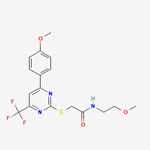 molecular formula C17H18F3N3O3S B15026221 N-(2-methoxyethyl)-2-{[4-(4-methoxyphenyl)-6-(trifluoromethyl)pyrimidin-2-yl]sulfanyl}acetamide 