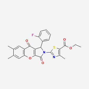 molecular formula C26H21FN2O5S B15026251 ethyl 2-[1-(2-fluorophenyl)-6,7-dimethyl-3,9-dioxo-3,9-dihydrochromeno[2,3-c]pyrrol-2(1H)-yl]-4-methyl-1,3-thiazole-5-carboxylate 