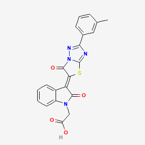 {(3Z)-3-[2-(3-methylphenyl)-6-oxo[1,3]thiazolo[3,2-b][1,2,4]triazol-5(6H)-ylidene]-2-oxo-2,3-dihydro-1H-indol-1-yl}acetic acid