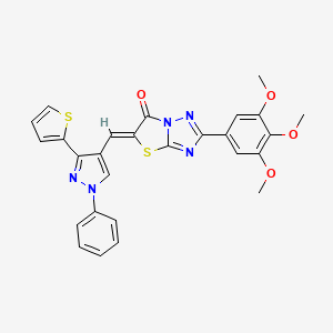 (5Z)-5-{[1-phenyl-3-(thiophen-2-yl)-1H-pyrazol-4-yl]methylidene}-2-(3,4,5-trimethoxyphenyl)[1,3]thiazolo[3,2-b][1,2,4]triazol-6(5H)-one