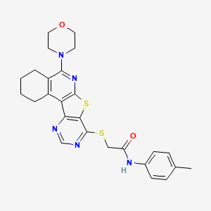 molecular formula C26H27N5O2S2 B15026422 N-(4-methylphenyl)-2-[(8-morpholin-4-yl-11-thia-9,14,16-triazatetracyclo[8.7.0.02,7.012,17]heptadeca-1,7,9,12,14,16-hexaen-13-yl)sulfanyl]acetamide 