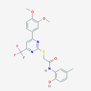 molecular formula C22H20F3N3O4S B15026451 2-{[4-(3,4-dimethoxyphenyl)-6-(trifluoromethyl)pyrimidin-2-yl]sulfanyl}-N-(2-hydroxy-5-methylphenyl)acetamide 