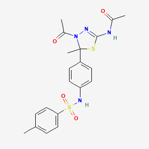 molecular formula C20H22N4O4S2 B15026466 N-[4-acetyl-5-methyl-5-(4-{[(4-methylphenyl)sulfonyl]amino}phenyl)-4,5-dihydro-1,3,4-thiadiazol-2-yl]acetamide 