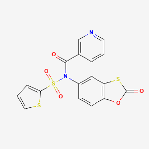 molecular formula C17H10N2O5S3 B15026481 N-(2-oxo-1,3-benzoxathiol-5-yl)-N-(thiophen-2-ylsulfonyl)pyridine-3-carboxamide 