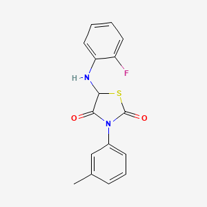 molecular formula C16H13FN2O2S B15026573 5-[(2-Fluorophenyl)amino]-3-(3-methylphenyl)-1,3-thiazolidine-2,4-dione 