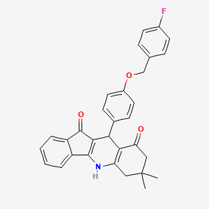 molecular formula C31H26FNO3 B15026596 10-{4-[(4-fluorobenzyl)oxy]phenyl}-7,7-dimethyl-6,7,8,10-tetrahydro-5H-indeno[1,2-b]quinoline-9,11-dione 