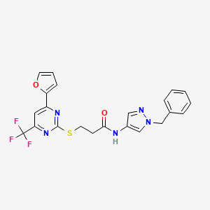 N-(1-benzyl-1H-pyrazol-4-yl)-3-{[4-(furan-2-yl)-6-(trifluoromethyl)pyrimidin-2-yl]sulfanyl}propanamide