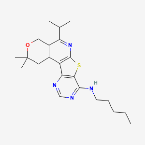 molecular formula C22H30N4OS B15026667 4,4-dimethyl-N-pentyl-8-propan-2-yl-5-oxa-11-thia-9,14,16-triazatetracyclo[8.7.0.02,7.012,17]heptadeca-1(10),2(7),8,12(17),13,15-hexaen-13-amine 