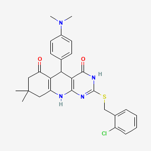 2-{[(2-Chlorophenyl)methyl]sulfanyl}-5-[4-(dimethylamino)phenyl]-8,8-dimethyl-3H,4H,5H,6H,7H,8H,9H,10H-pyrimido[4,5-B]quinoline-4,6-dione