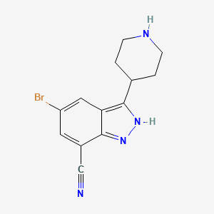 molecular formula C13H13BrN4 B1502675 1H-Indazole-7-carbonitrile, 5-bromo-3-(4-piperidinyl)- CAS No. 872350-27-1