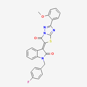 molecular formula C26H17FN4O3S B15026755 (3Z)-1-(4-fluorobenzyl)-3-[2-(2-methoxyphenyl)-6-oxo[1,3]thiazolo[3,2-b][1,2,4]triazol-5(6H)-ylidene]-1,3-dihydro-2H-indol-2-one 