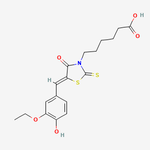 molecular formula C18H21NO5S2 B15026758 6-[(5Z)-5-[(3-ethoxy-4-hydroxyphenyl)methylidene]-4-oxo-2-sulfanylidene-1,3-thiazolidin-3-yl]hexanoic acid 