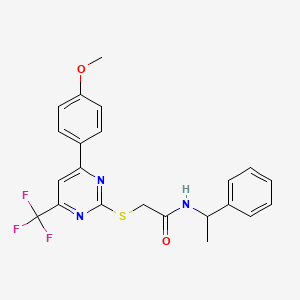 2-{[4-(4-methoxyphenyl)-6-(trifluoromethyl)pyrimidin-2-yl]sulfanyl}-N-(1-phenylethyl)acetamide