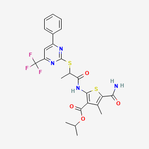 Propan-2-yl 5-carbamoyl-4-methyl-2-[(2-{[4-phenyl-6-(trifluoromethyl)pyrimidin-2-yl]sulfanyl}propanoyl)amino]thiophene-3-carboxylate