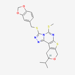 5-(1,3-benzodioxol-5-ylmethylsulfanyl)-7-methylsulfanyl-14-propan-2-yl-13-oxa-10-thia-3,4,6,8-tetrazatetracyclo[7.7.0.02,6.011,16]hexadeca-1(9),2,4,7,11(16)-pentaene