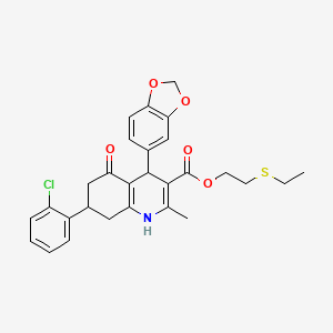 2-(Ethylsulfanyl)ethyl 4-(1,3-benzodioxol-5-yl)-7-(2-chlorophenyl)-2-methyl-5-oxo-1,4,5,6,7,8-hexahydroquinoline-3-carboxylate