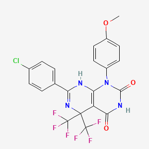 molecular formula C21H13ClF6N4O3 B15027134 7-(4-chlorophenyl)-4-hydroxy-1-(4-methoxyphenyl)-5,5-bis(trifluoromethyl)-5,8-dihydropyrimido[4,5-d]pyrimidin-2(1H)-one 