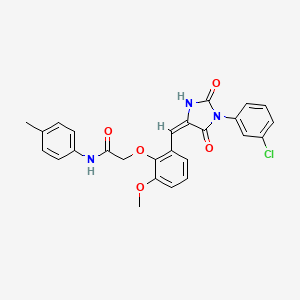 2-(2-{(E)-[1-(3-chlorophenyl)-2,5-dioxoimidazolidin-4-ylidene]methyl}-6-methoxyphenoxy)-N-(4-methylphenyl)acetamide