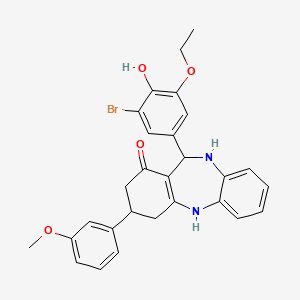 molecular formula C28H27BrN2O4 B15027316 11-(3-bromo-5-ethoxy-4-hydroxyphenyl)-3-(3-methoxyphenyl)-2,3,4,5,10,11-hexahydro-1H-dibenzo[b,e][1,4]diazepin-1-one 