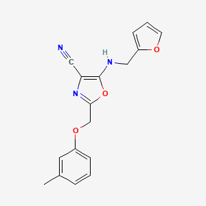 molecular formula C17H15N3O3 B15027623 5-[(Furan-2-ylmethyl)amino]-2-[(3-methylphenoxy)methyl]-1,3-oxazole-4-carbonitrile 