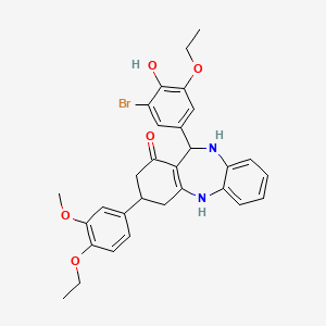 molecular formula C30H31BrN2O5 B15027674 11-(3-bromo-5-ethoxy-4-hydroxyphenyl)-3-(4-ethoxy-3-methoxyphenyl)-2,3,4,5,10,11-hexahydro-1H-dibenzo[b,e][1,4]diazepin-1-one 