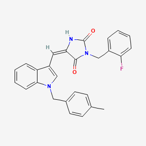 molecular formula C27H22FN3O2 B15027694 (5E)-3-(2-fluorobenzyl)-5-{[1-(4-methylbenzyl)-1H-indol-3-yl]methylidene}imidazolidine-2,4-dione 