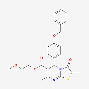 molecular formula C25H26N2O5S B15027702 2-methoxyethyl 5-[4-(benzyloxy)phenyl]-2,7-dimethyl-3-oxo-2,3-dihydro-5H-[1,3]thiazolo[3,2-a]pyrimidine-6-carboxylate 