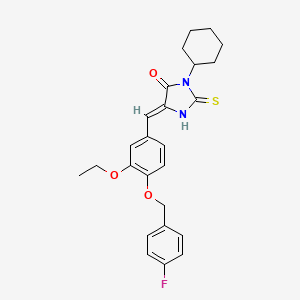 molecular formula C25H27FN2O3S B15027728 (5Z)-3-cyclohexyl-5-{3-ethoxy-4-[(4-fluorobenzyl)oxy]benzylidene}-2-thioxoimidazolidin-4-one 