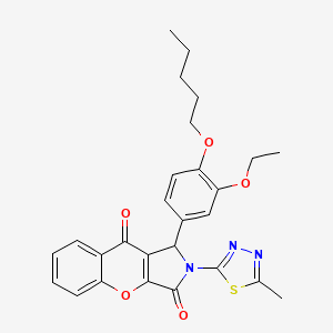 molecular formula C27H27N3O5S B15027773 1-[3-Ethoxy-4-(pentyloxy)phenyl]-2-(5-methyl-1,3,4-thiadiazol-2-yl)-1,2-dihydrochromeno[2,3-c]pyrrole-3,9-dione 