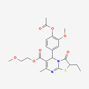 molecular formula C22H26N2O7S B15027788 2-methoxyethyl 5-[4-(acetyloxy)-3-methoxyphenyl]-2-ethyl-7-methyl-3-oxo-2,3-dihydro-5H-[1,3]thiazolo[3,2-a]pyrimidine-6-carboxylate 