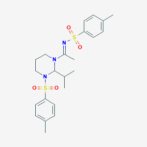 molecular formula C23H31N3O4S2 B15027806 4-methyl-N-[(1E)-1-{3-[(4-methylphenyl)sulfonyl]-2-(propan-2-yl)tetrahydropyrimidin-1(2H)-yl}ethylidene]benzenesulfonamide 