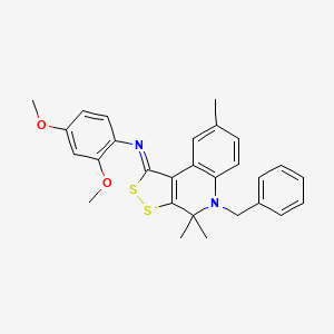 molecular formula C28H28N2O2S2 B15028217 N-[(1Z)-5-benzyl-4,4,8-trimethyl-4,5-dihydro-1H-[1,2]dithiolo[3,4-c]quinolin-1-ylidene]-2,4-dimethoxyaniline 