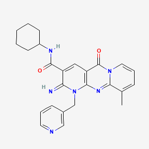 N-cyclohexyl-6-imino-11-methyl-2-oxo-7-(pyridin-3-ylmethyl)-1,7,9-triazatricyclo[8.4.0.03,8]tetradeca-3(8),4,9,11,13-pentaene-5-carboxamide