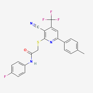 2-{[3-cyano-6-(4-methylphenyl)-4-(trifluoromethyl)pyridin-2-yl]sulfanyl}-N-(4-fluorophenyl)acetamide