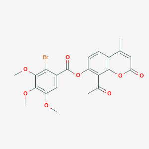 molecular formula C22H19BrO8 B15028405 8-acetyl-4-methyl-2-oxo-2H-chromen-7-yl 2-bromo-3,4,5-trimethoxybenzoate 